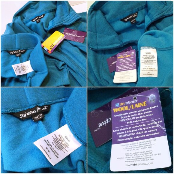 NWT Seg'ments Active 2-pc Track Suit Set Lady(M/L) Merino Wool Blend Thumb Cuff - Picture 4 of 10